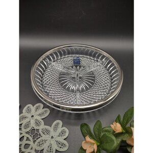 Vintage Raimond England Crystal Silver Plate Rim Round Divided Relish Bowl Plate